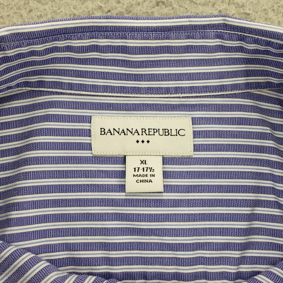 Banana Republic Shirt Mens XL 17-17 1/2 Purple Striped Button Up Long Sleeve - Picture 10 of 14